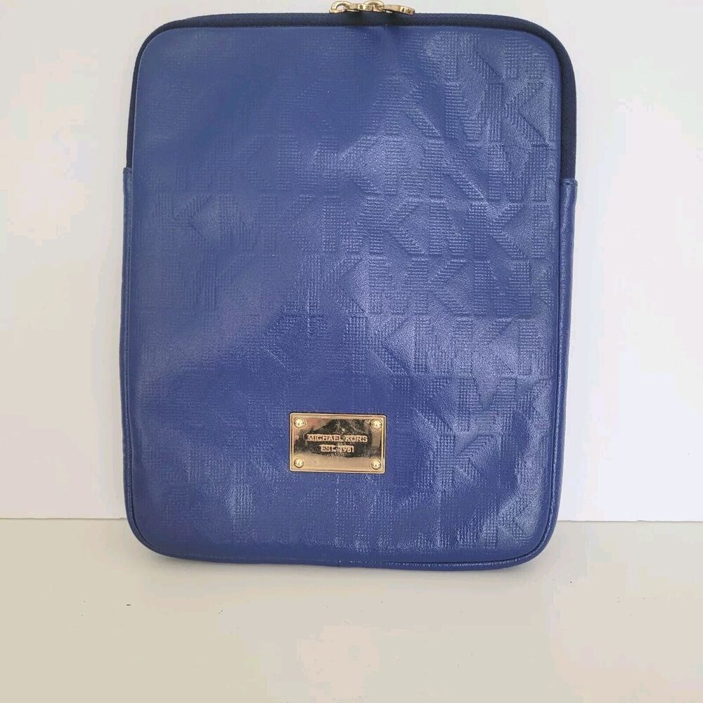Michael Kors 8x10inch Ipad Tablet Case Sleeve Padded Bag Blue‎ Cover Zip Logo